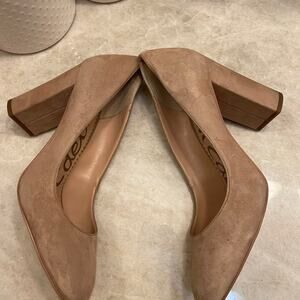 Sam Edelman nude suede leather block heel pumps sz 10